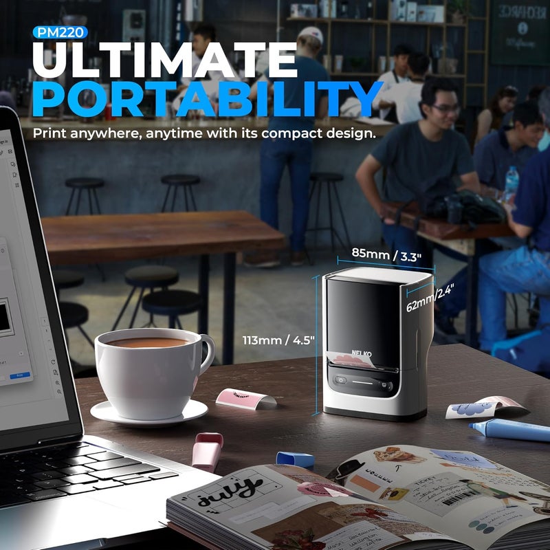 Nelko Label Maker Machine with Tape, PM220 Bluetooth Label Printer, 2 Inch Portable Thermal Printer for Small Business, Address, Logo, Clothing, Sticker Printer for iOS, Android & PC, White - Image 2